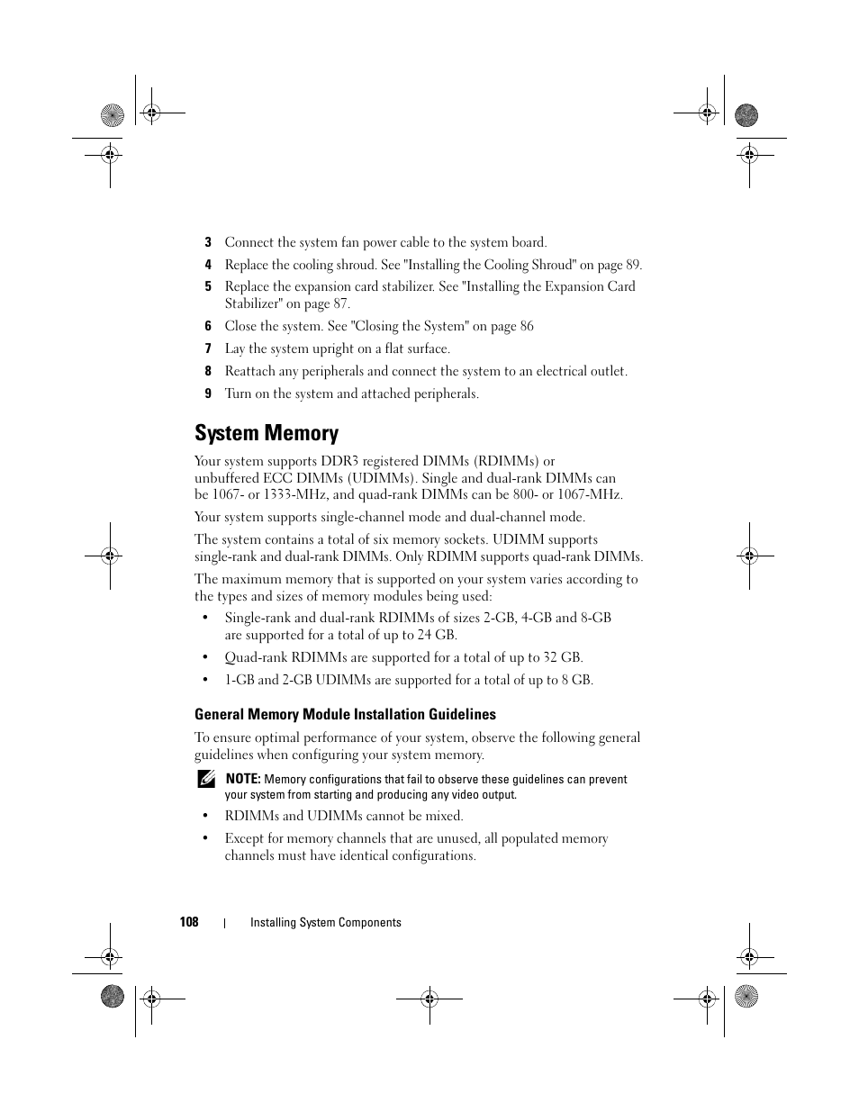 System memory, General memory module installation guidelines | Dell PowerEdge T310 User Manual | Page 108 / 194