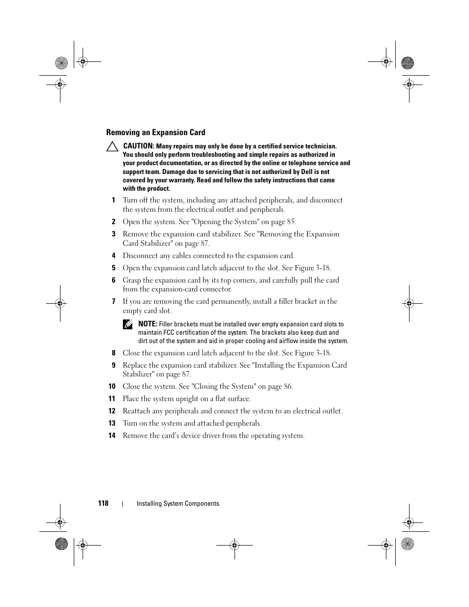 Removing an expansion card | Dell PowerEdge T310 User Manual | Page 118 / 194