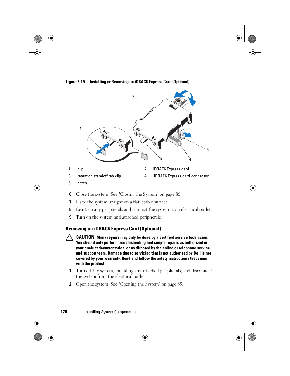 Removing an idrac6 express card (optional) | Dell PowerEdge T310 User Manual | Page 120 / 194