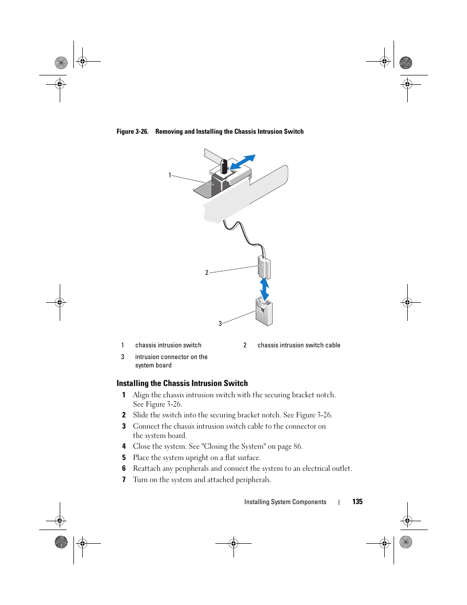 Installing the chassis intrusion switch, D. see figure 3-26 | Dell PowerEdge T310 User Manual | Page 135 / 194