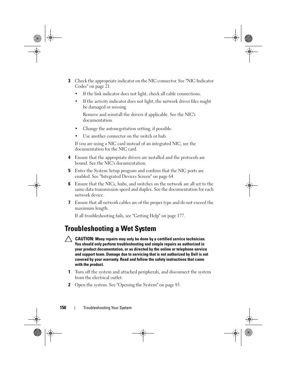 Troubleshooting a wet system | Dell PowerEdge T310 User Manual | Page 150 / 194