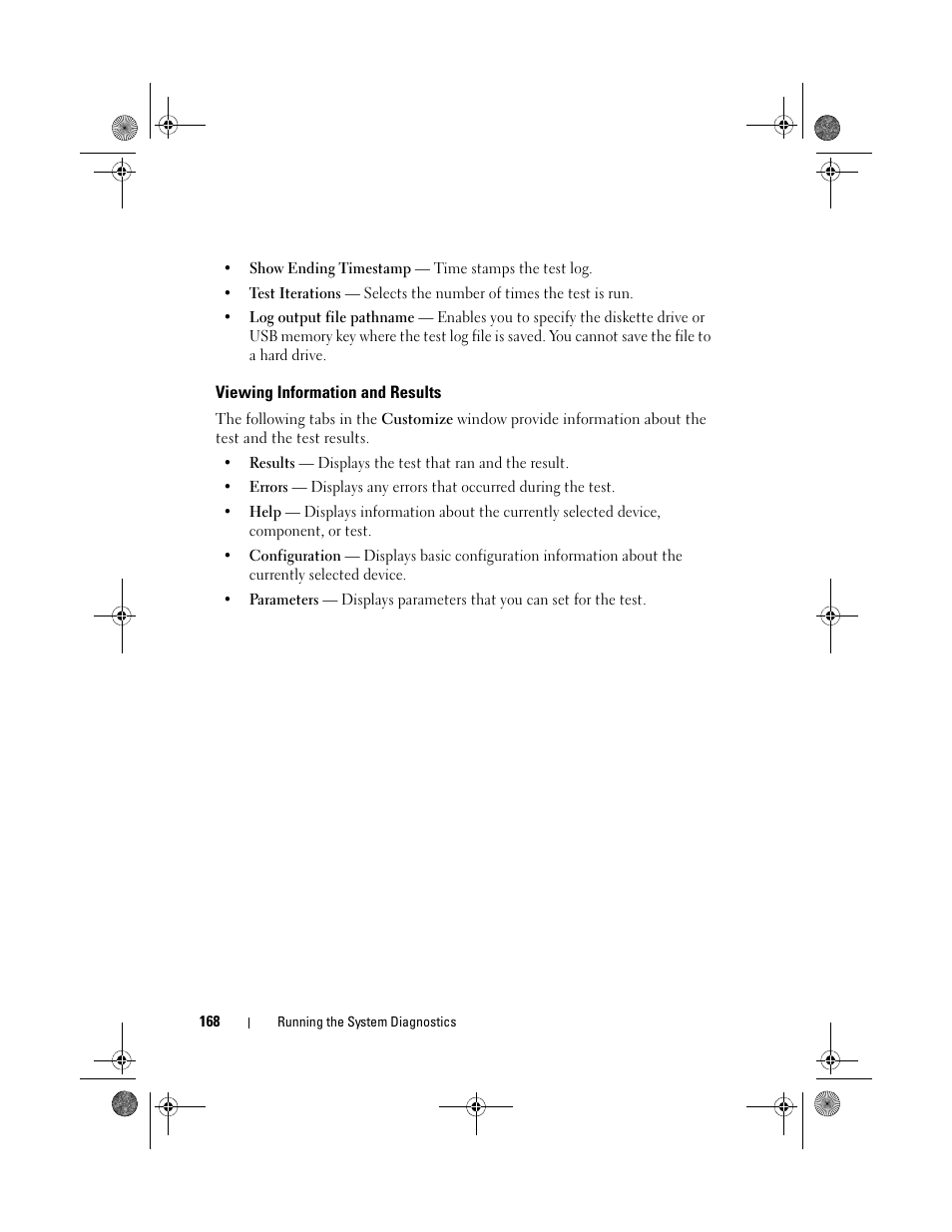 Viewing information and results | Dell PowerEdge T310 User Manual | Page 168 / 194