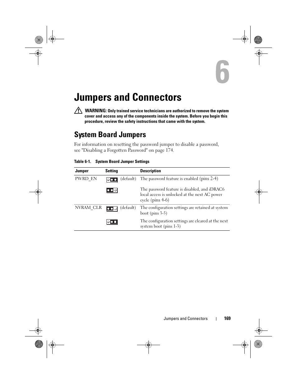Jumpers and connectors, System board jumpers | Dell PowerEdge T310 User Manual | Page 169 / 194