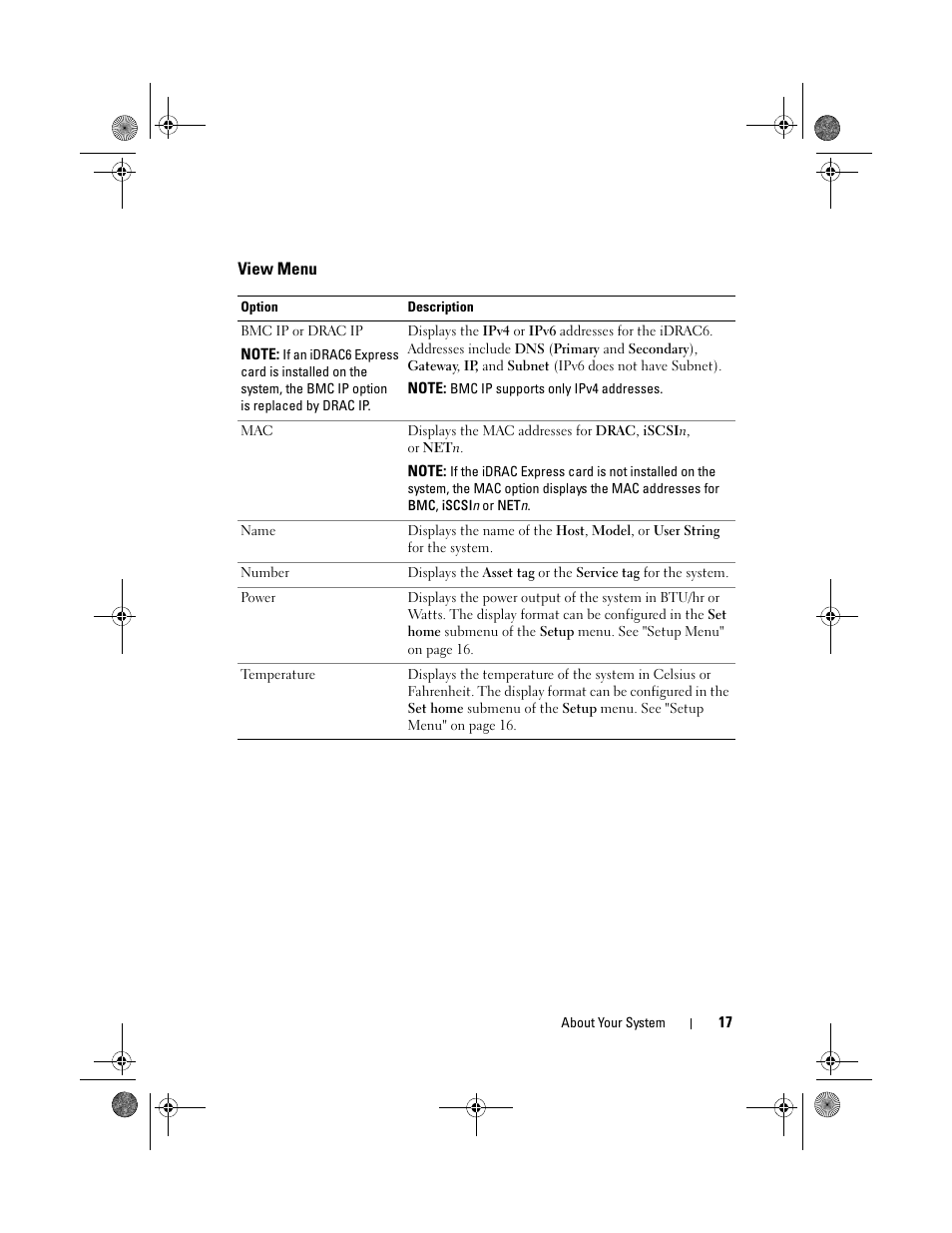View menu | Dell PowerEdge T310 User Manual | Page 17 / 194