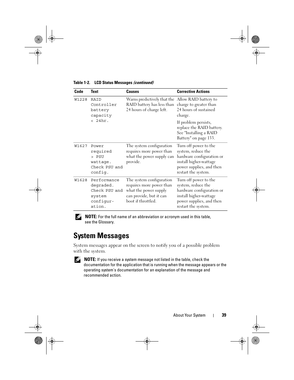 System messages | Dell PowerEdge T310 User Manual | Page 39 / 194