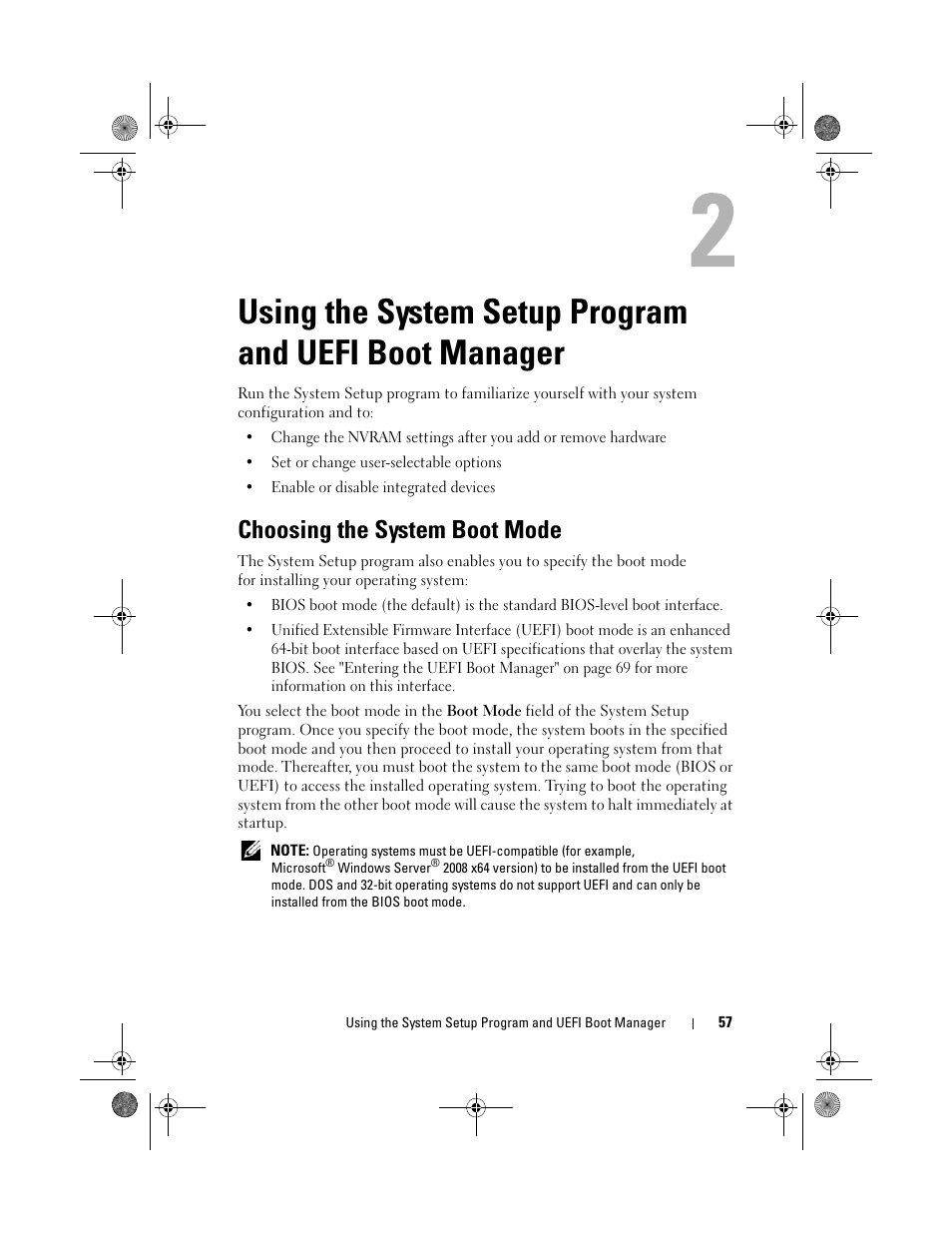 Choosing the system boot mode | Dell PowerEdge T310 User Manual | Page 57 / 194