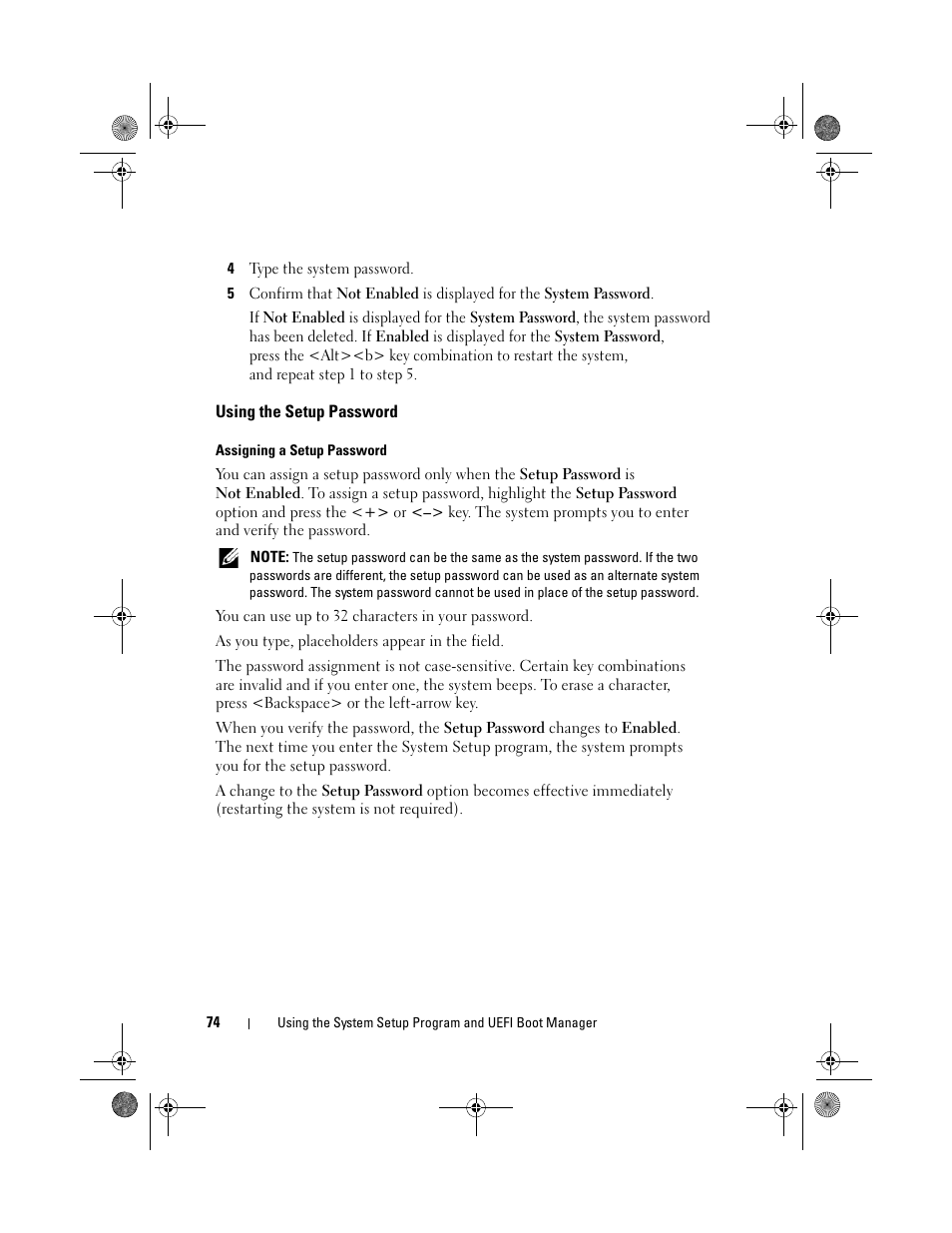 Using the setup password | Dell PowerEdge T310 User Manual | Page 74 / 194