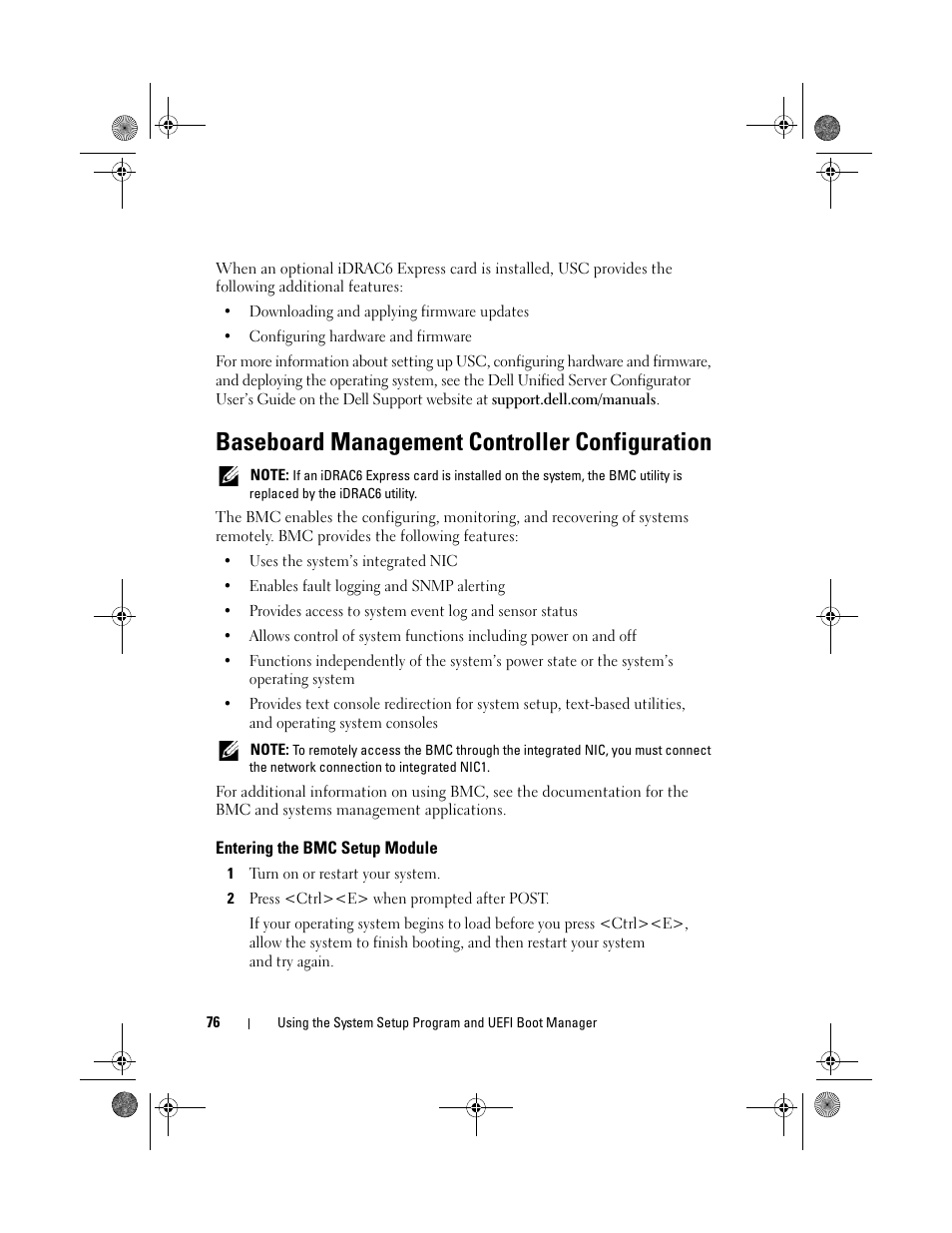 Baseboard management controller configuration, Entering the bmc setup module | Dell PowerEdge T310 User Manual | Page 76 / 194