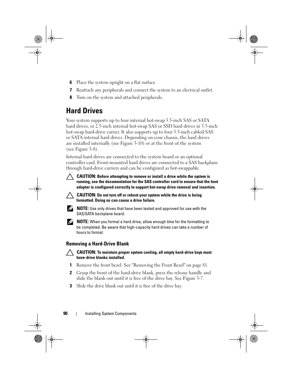 Hard drives, Removing a hard-drive blank | Dell PowerEdge T310 User Manual | Page 90 / 194