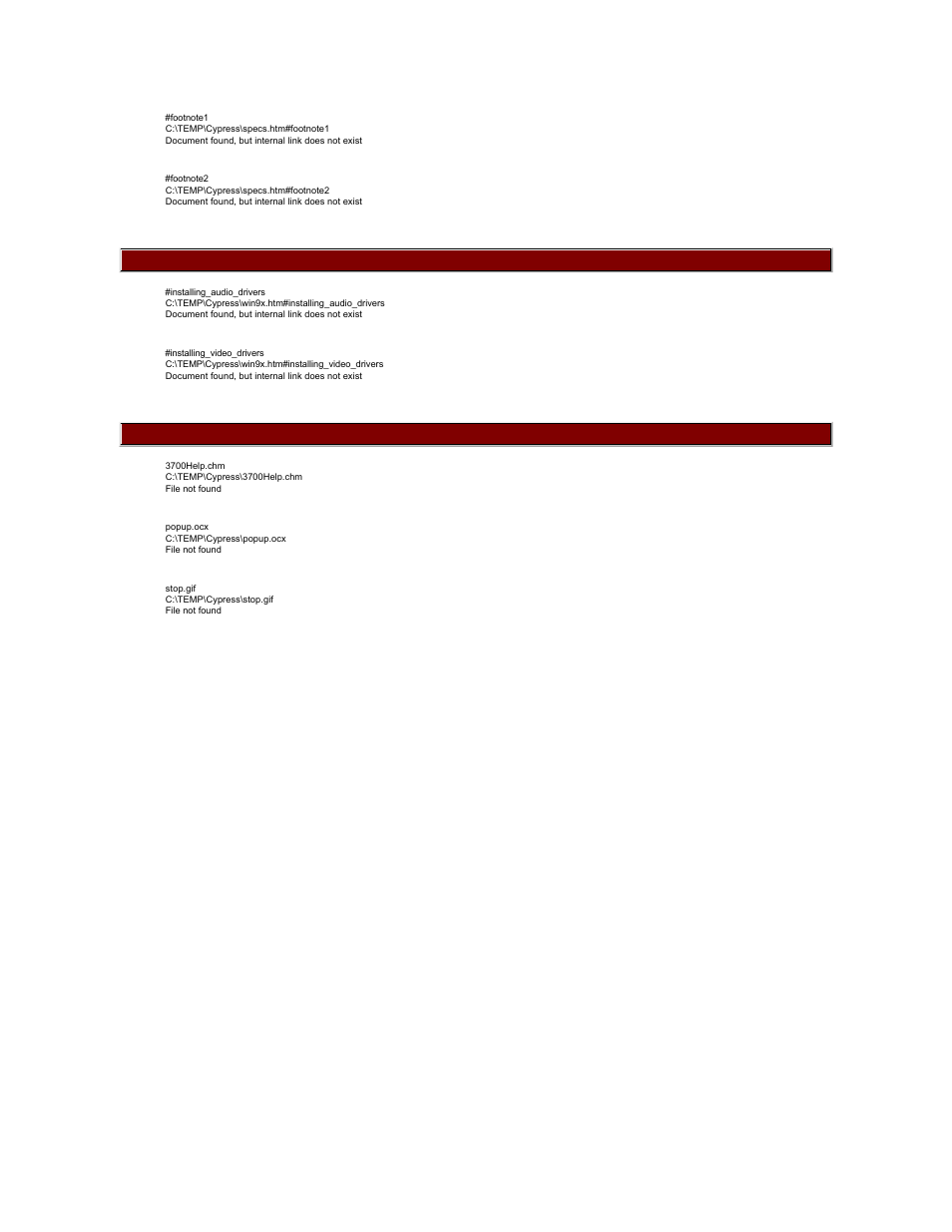 C:\temp\cypress\win9x.htm (failed links : 2), C:\temp\cypress\docs.htm (failed links : 3) | Dell Inspiron 3700 User Manual | Page 72 / 185