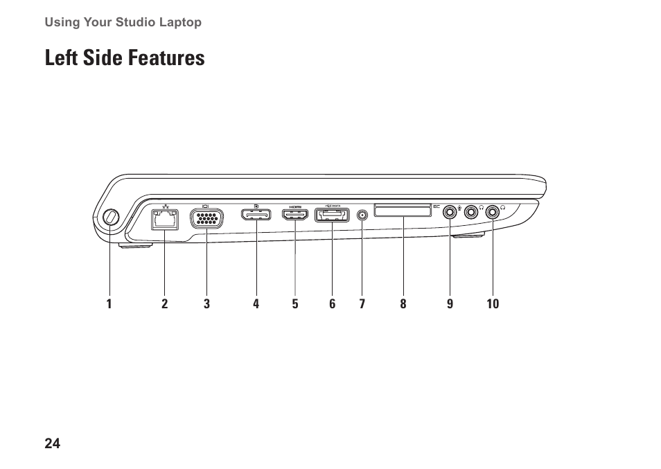 Left side features | Dell Studio 1747 (Late 2009) User Manual | Page 26 / 102