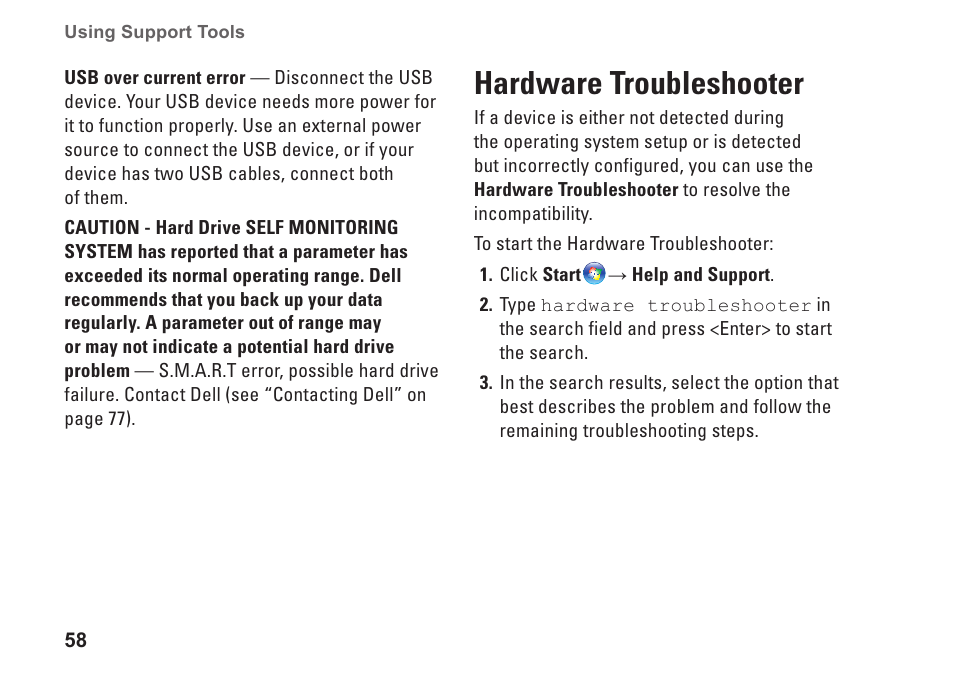 Hardware troubleshooter | Dell Studio 1747 (Late 2009) User Manual | Page 60 / 102