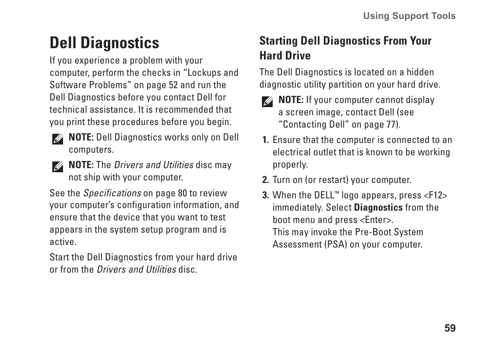 Dell diagnostics | Dell Studio 1747 (Late 2009) User Manual | Page 61 / 102