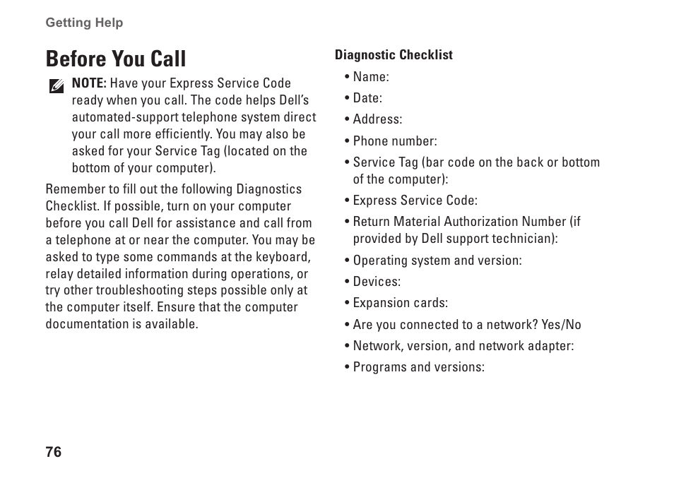 Before you call | Dell Studio 1747 (Late 2009) User Manual | Page 78 / 102