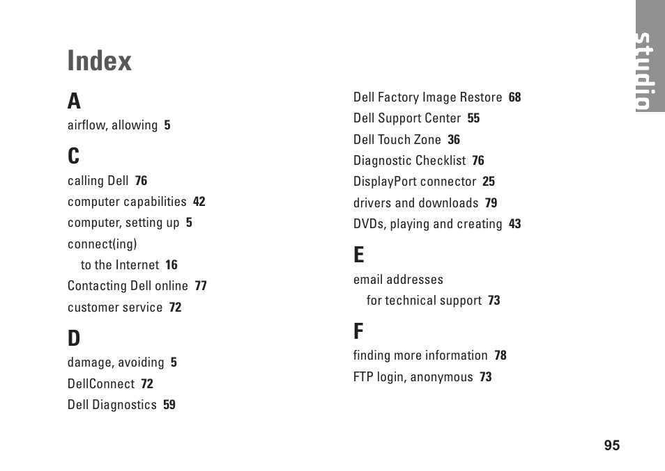 Index | Dell Studio 1747 (Late 2009) User Manual | Page 97 / 102