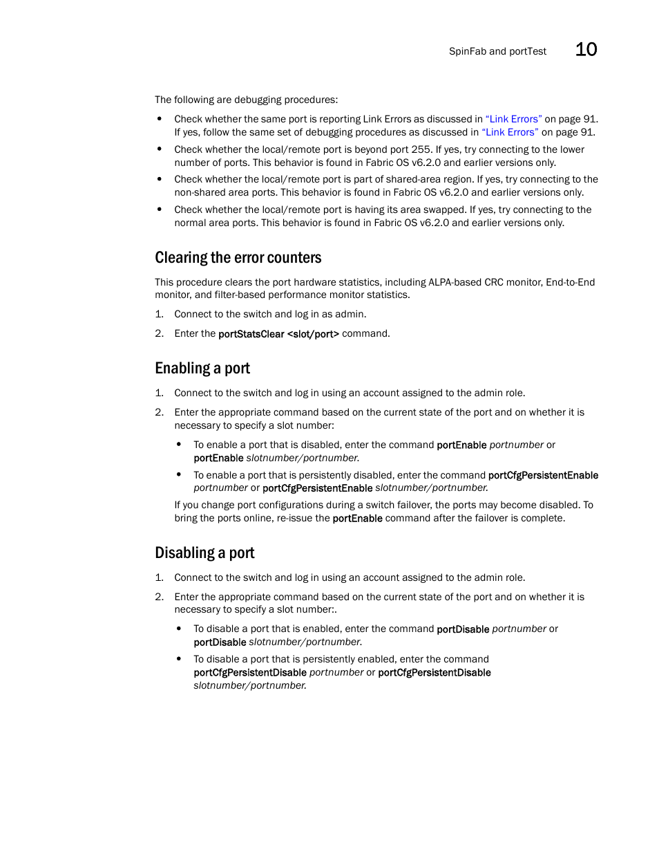 Clearing the error counters, Enabling a port, Disabling a port | Dell POWEREDGE M1000E User Manual | Page 107 / 130