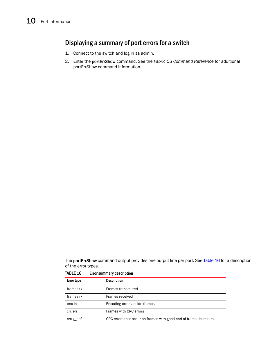 Displaying a summary of port errors for a switch | Dell POWEREDGE M1000E User Manual | Page 110 / 130