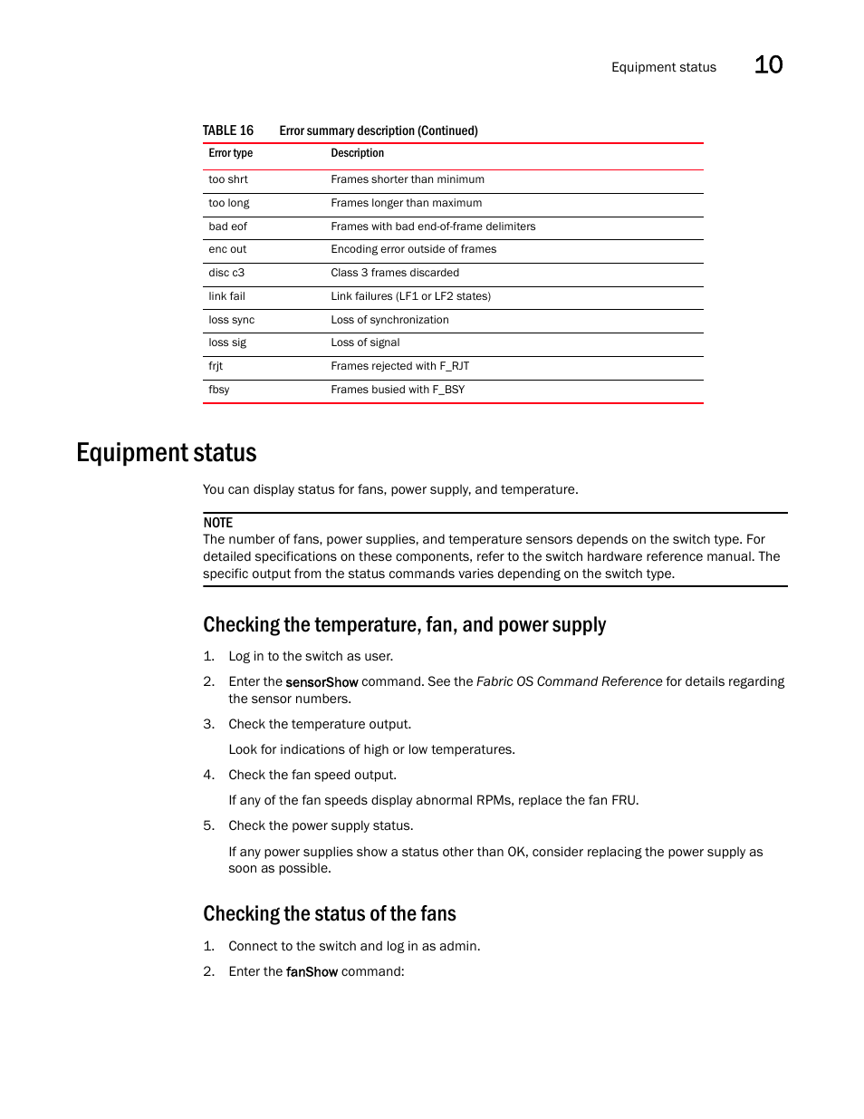 Equipment status, Checking the temperature, fan, and power supply, Checking the status of the fans | Dell POWEREDGE M1000E User Manual | Page 111 / 130