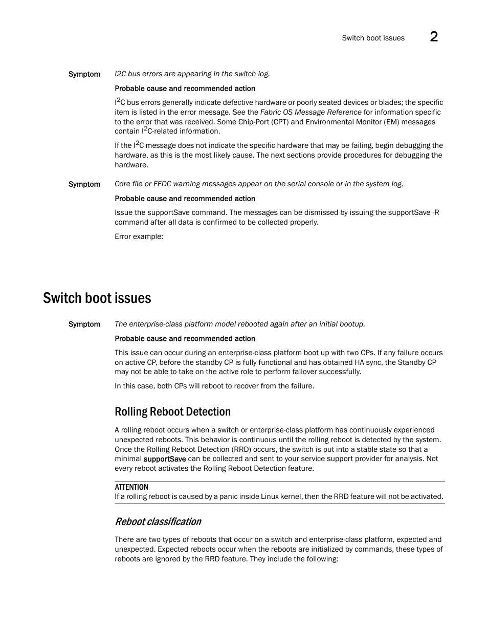 Switch boot issues, Rolling reboot detection, Reboot classification | Dell POWEREDGE M1000E User Manual | Page 27 / 130