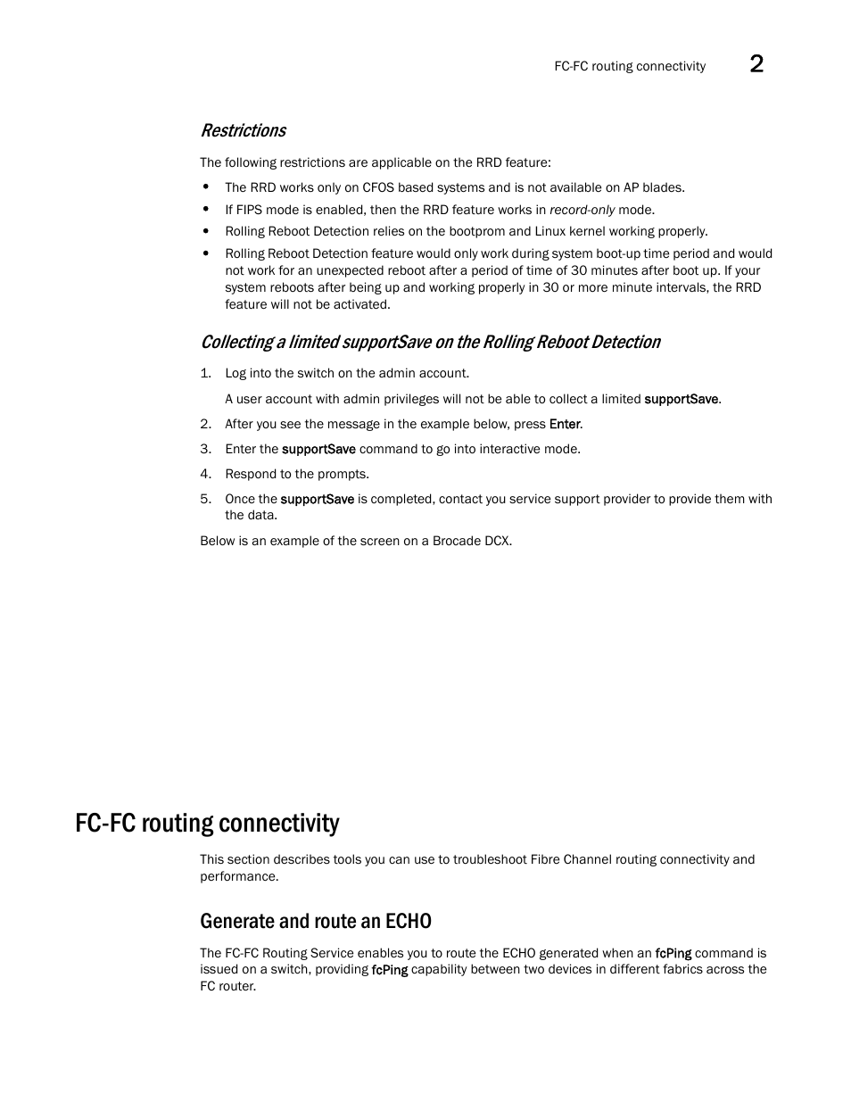 Fc-fc routing connectivity, Generate and route an echo, Restrictions | Dell POWEREDGE M1000E User Manual | Page 29 / 130