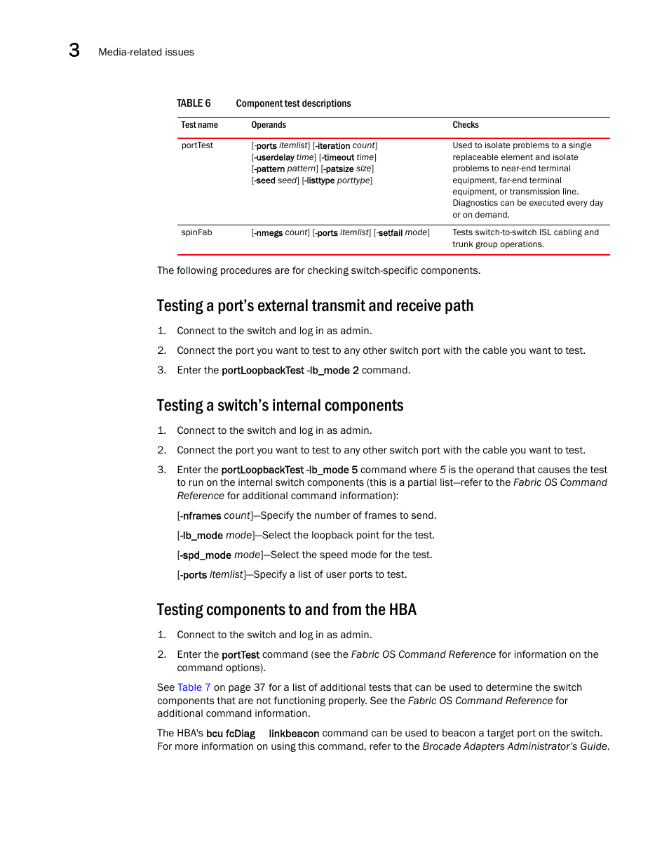 Testing a switch’s internal components, Testing components to and from the hba, Table 6 | Are a combination of | Dell POWEREDGE M1000E User Manual | Page 50 / 130