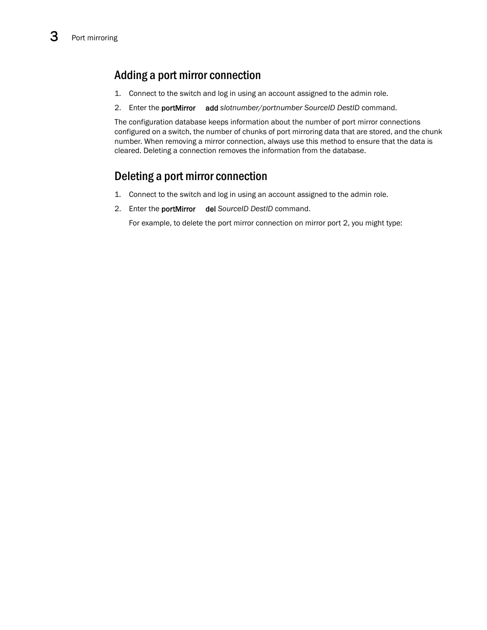 Adding a port mirror connection, Deleting a port mirror connection | Dell POWEREDGE M1000E User Manual | Page 58 / 130