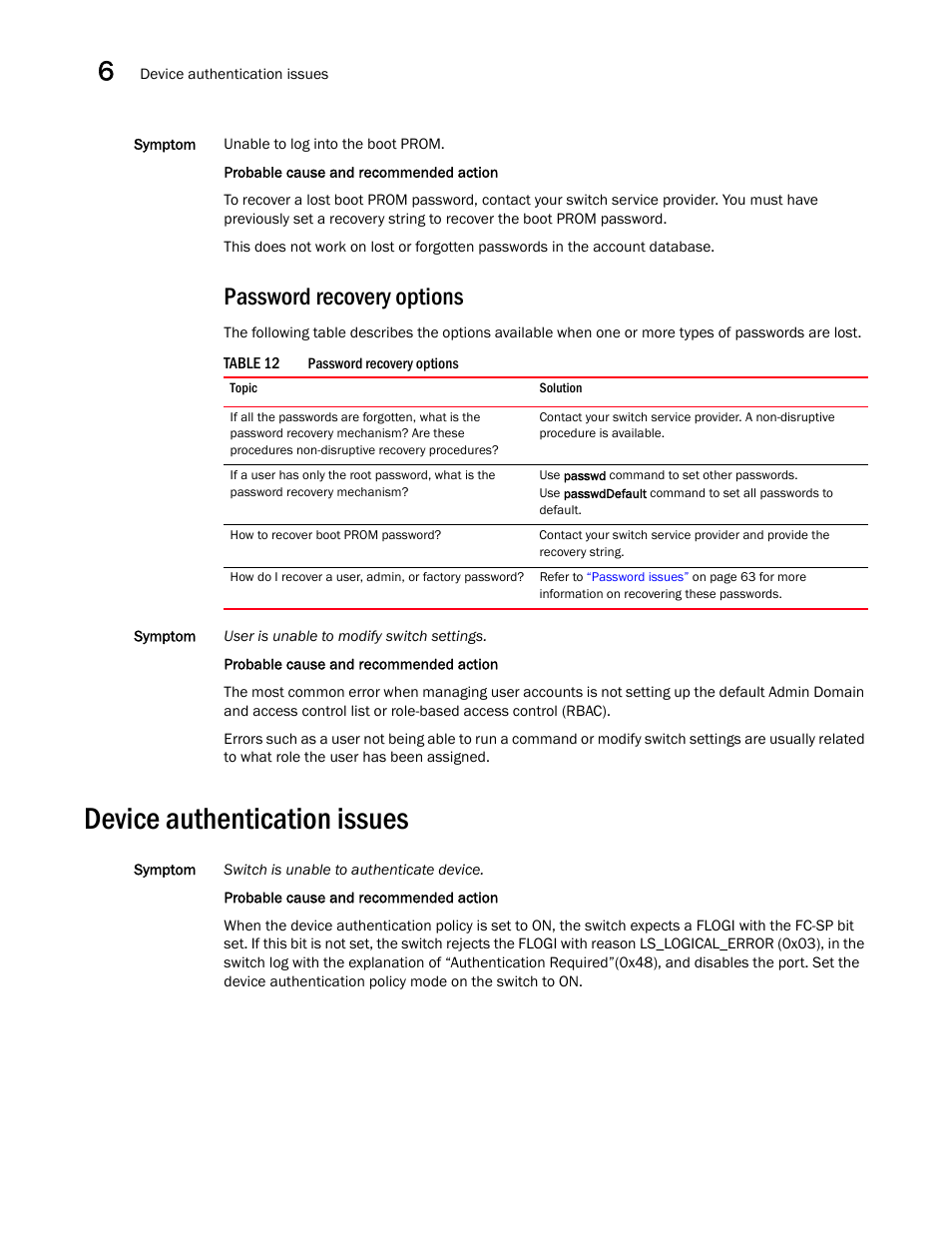 Password recovery options, Device authentication issues | Dell POWEREDGE M1000E User Manual | Page 78 / 130