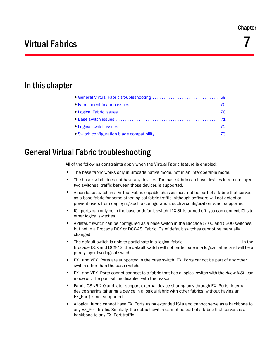 Virtual fabrics, In this chapter, General virtual fabric troubleshooting | Chapter 7, Chapter 7, “virtual fabrics | Dell POWEREDGE M1000E User Manual | Page 83 / 130