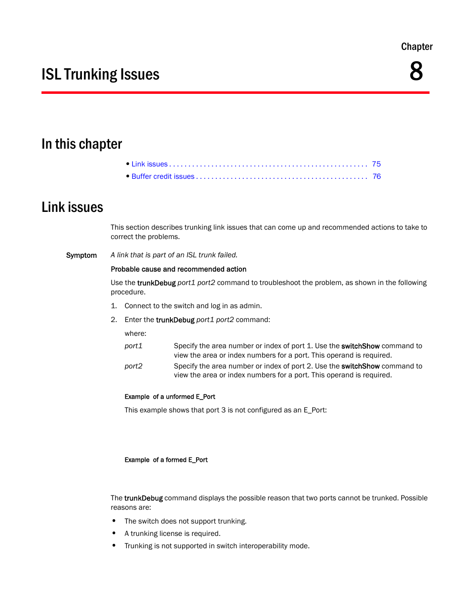 Isl trunking issues, In this chapter, Link issues | Chapter 8, Chapter 8, “isl trunking issues, Chapter | Dell POWEREDGE M1000E User Manual | Page 89 / 130