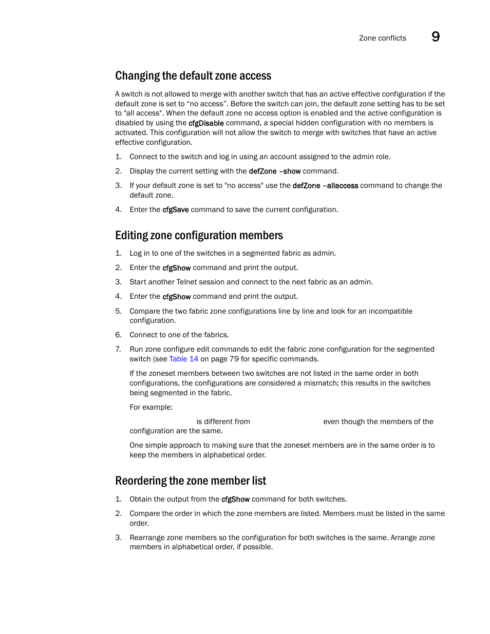 Changing the default zone access, Editing zone configuration members, Reordering the zone member list | Dell POWEREDGE M1000E User Manual | Page 95 / 130