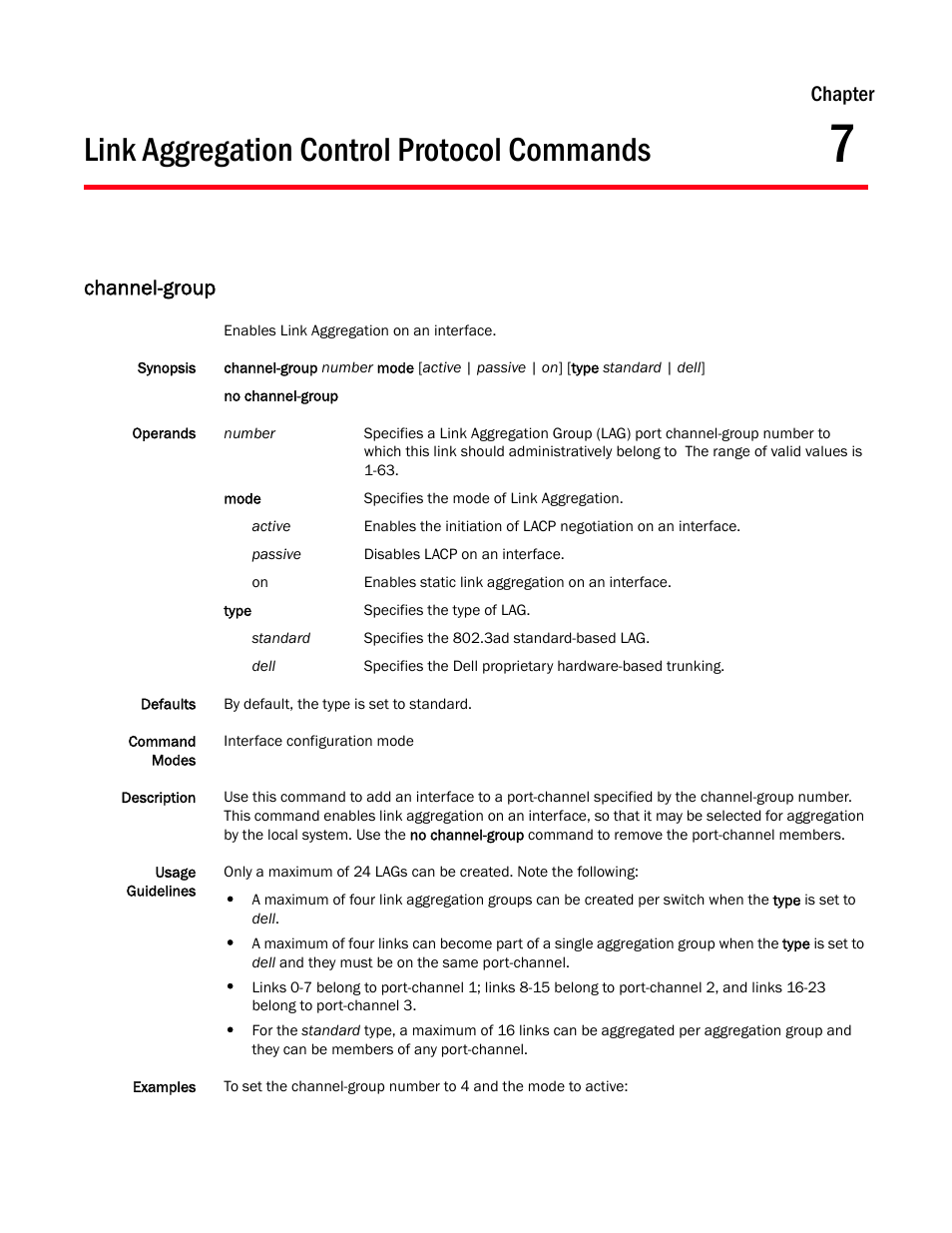 Link aggregation control protocol commands, Chapter 7, Channel-group | Chapter | Dell POWEREDGE M1000E User Manual | Page 137 / 302
