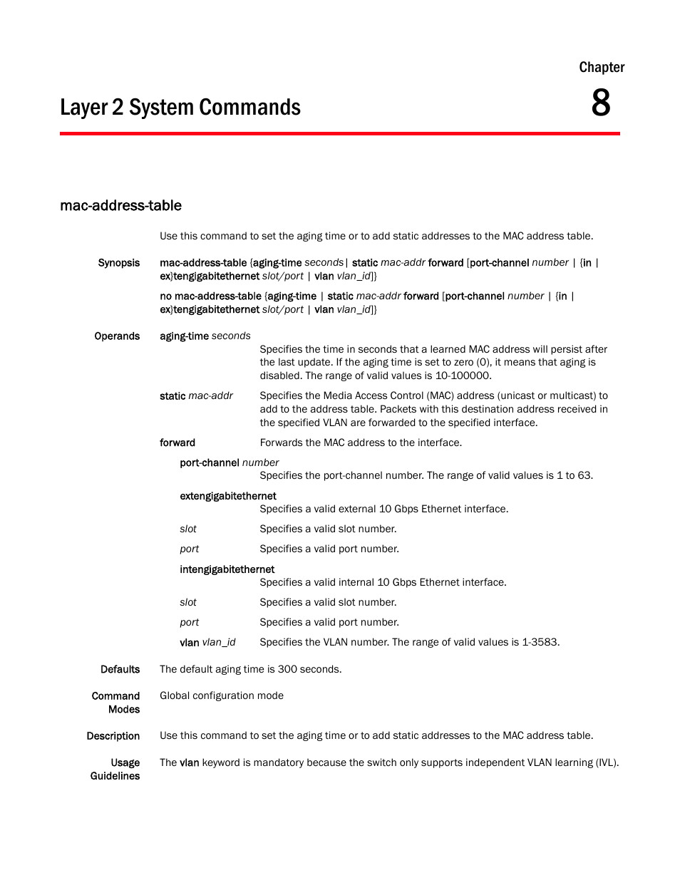 Layer 2 system commands, Chapter 8, Mac-address-table | Chapter 8, “layer 2 system commands, Chapter | Dell POWEREDGE M1000E User Manual | Page 149 / 302