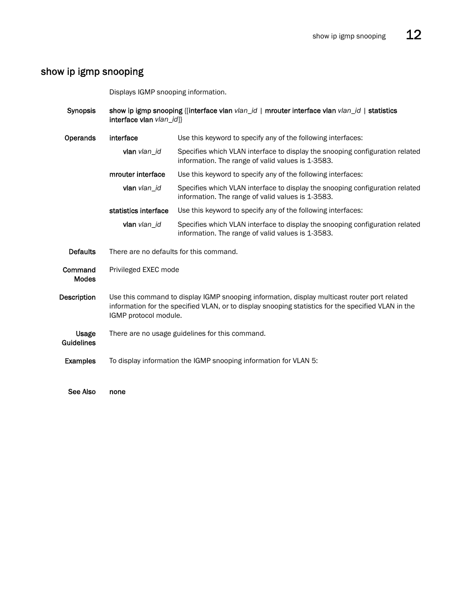 Show ip igmp snooping | Dell POWEREDGE M1000E User Manual | Page 231 / 302