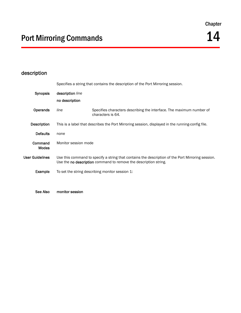 Port mirroring commands, Chapter 14, Description | Chapter 14, “port mirroring commands, Chapter | Dell POWEREDGE M1000E User Manual | Page 243 / 302