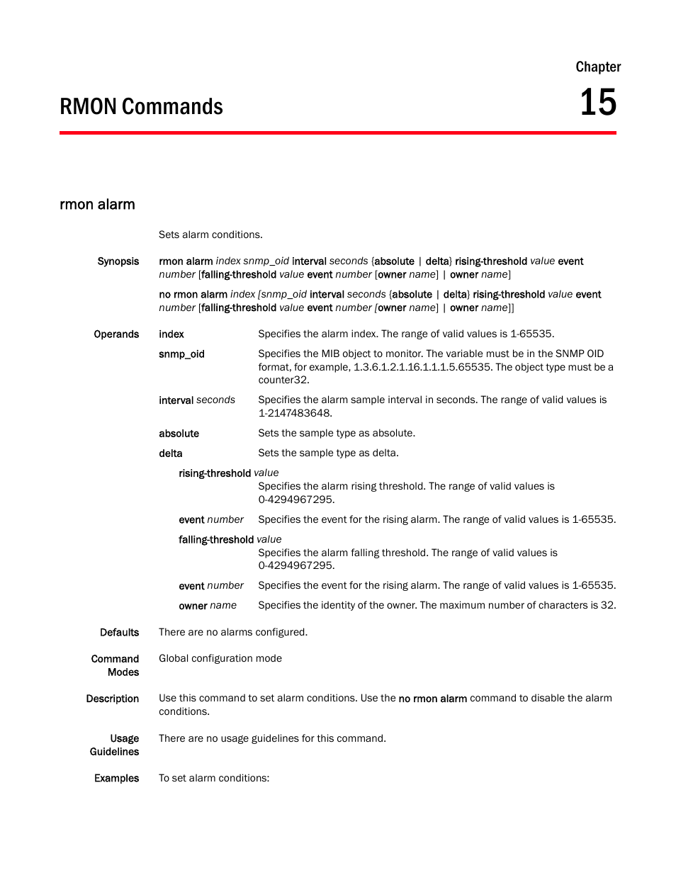 Rmon commands, Chapter 15, Rmon alarm | Chapter 15, “rmon commands, Chapter | Dell POWEREDGE M1000E User Manual | Page 247 / 302