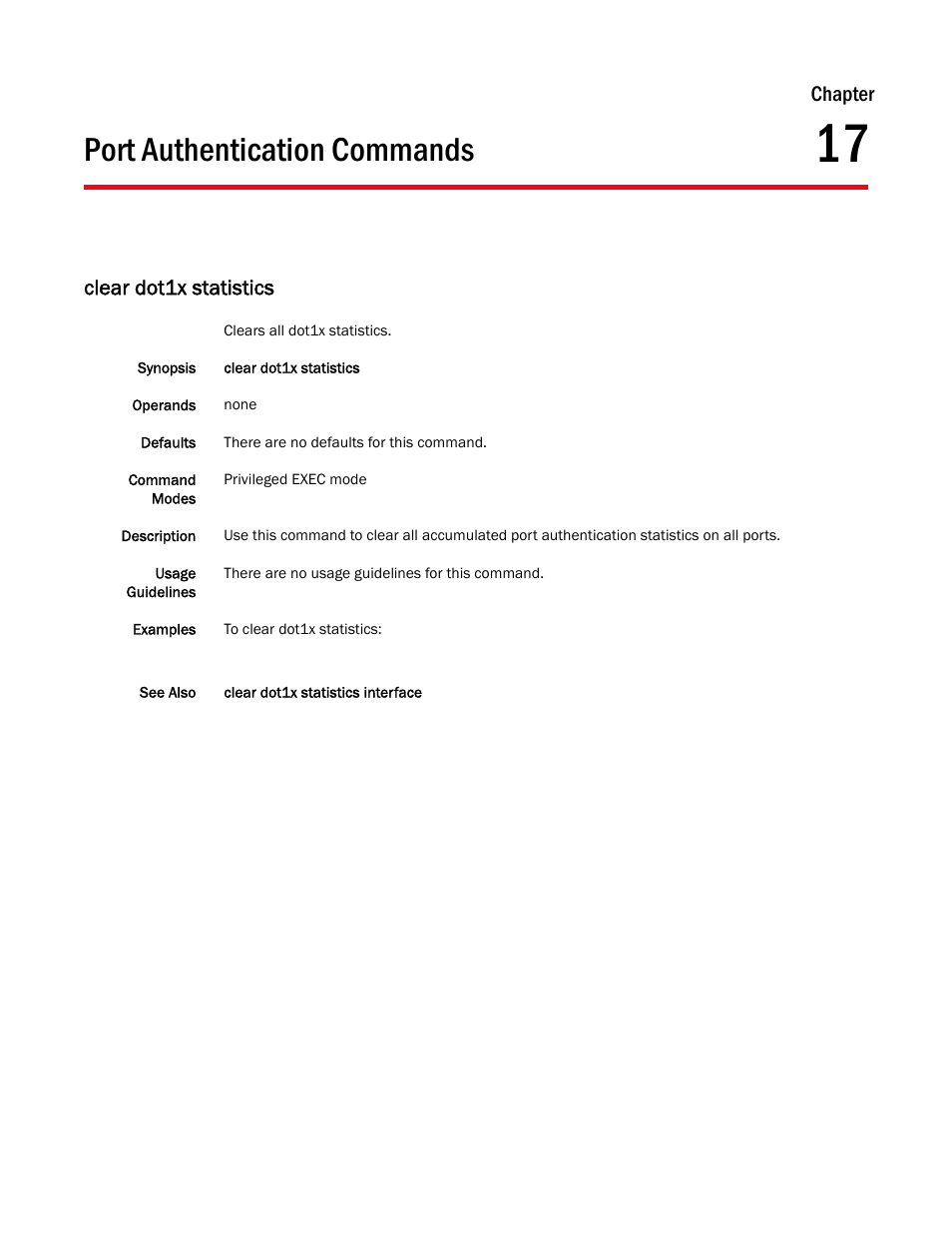 Port authentication commands, Chapter 17, Clear dot1x statistics | Chapter 17, “port authentication commands, Chapter | Dell POWEREDGE M1000E User Manual | Page 283 / 302
