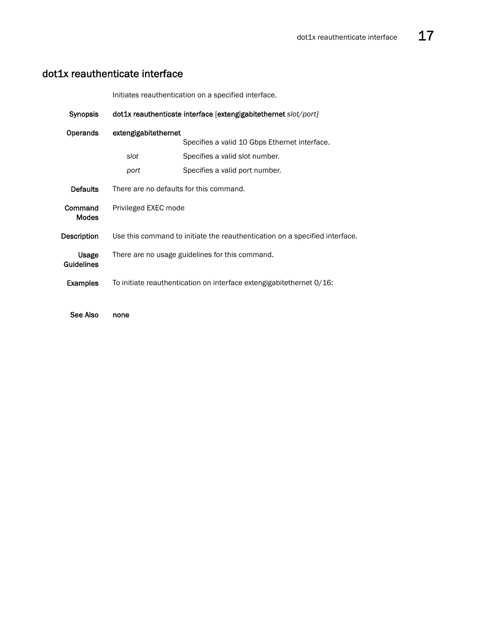 Dot1x reauthenticate interface | Dell POWEREDGE M1000E User Manual | Page 289 / 302