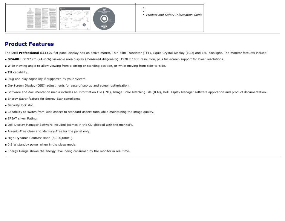 Product features | Dell S2440L Monitor User Manual | Page 5 / 46