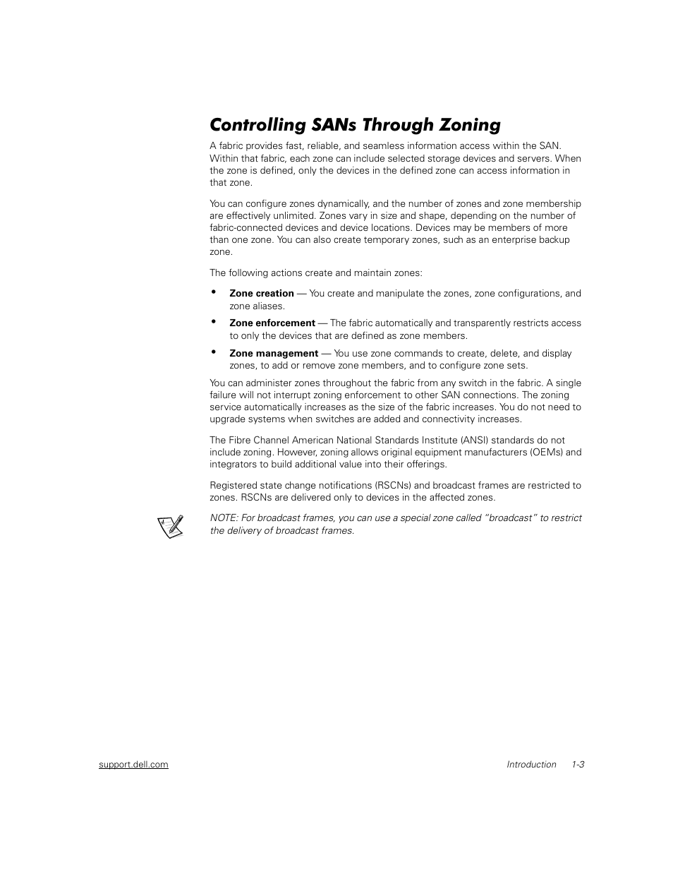 Controlling sans through zoning, Controlling sans through zoning -3 | Dell PowerVault 56F (16P Fibre Channel Switch) User Manual | Page 13 / 38