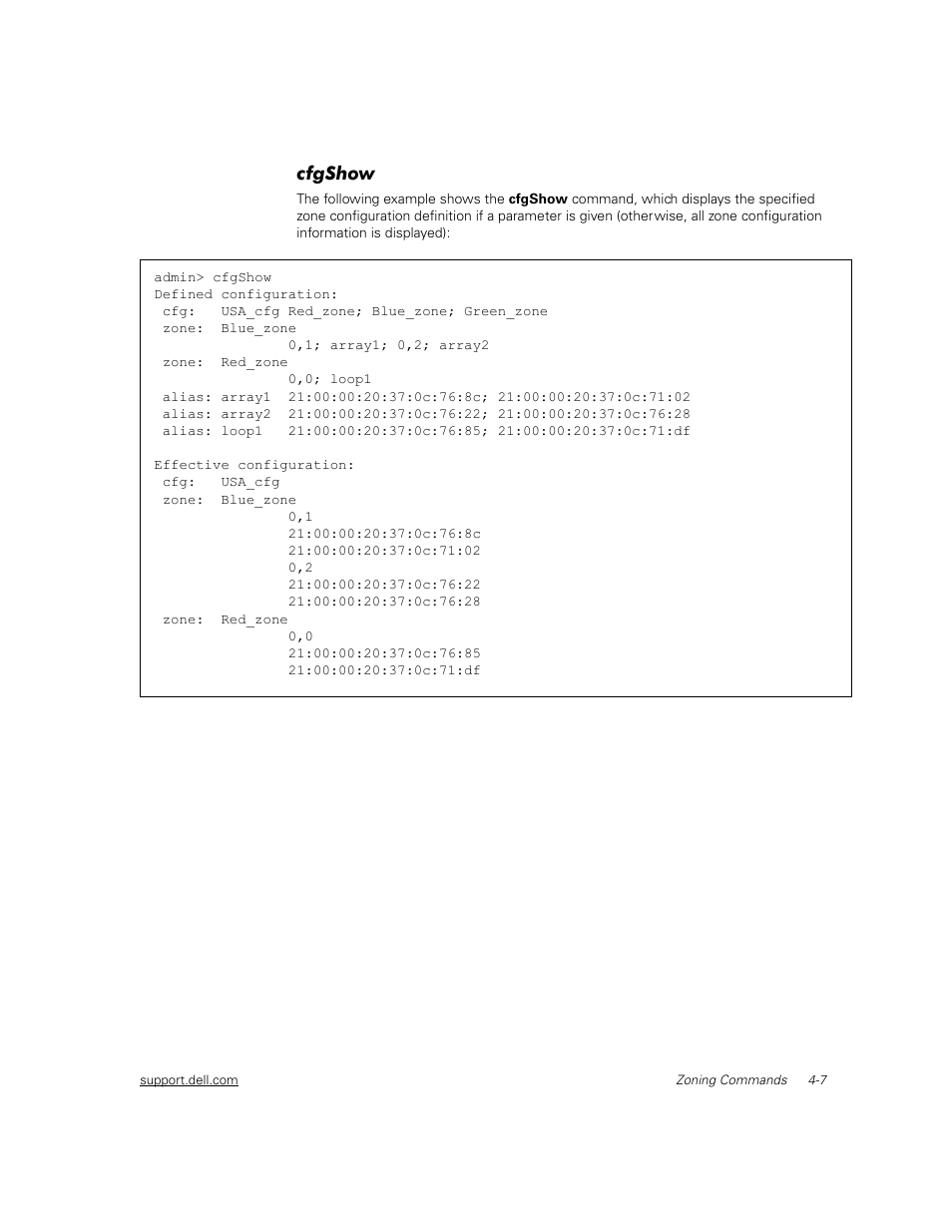 Cfgshow, Cfgshow -7 | Dell PowerVault 56F (16P Fibre Channel Switch) User Manual | Page 31 / 38