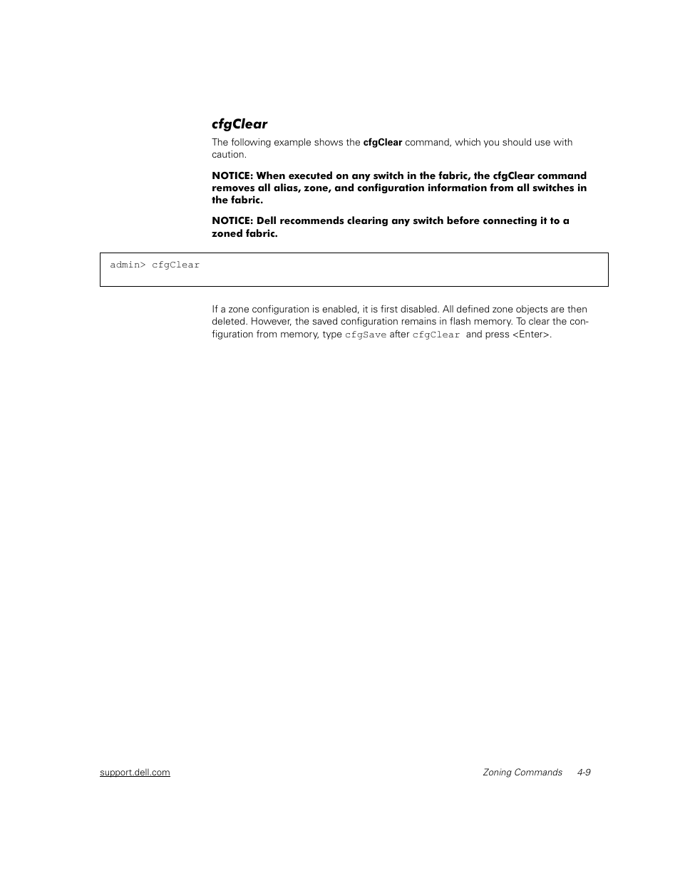 Cfgclear, Cfgclear -9 | Dell PowerVault 56F (16P Fibre Channel Switch) User Manual | Page 33 / 38