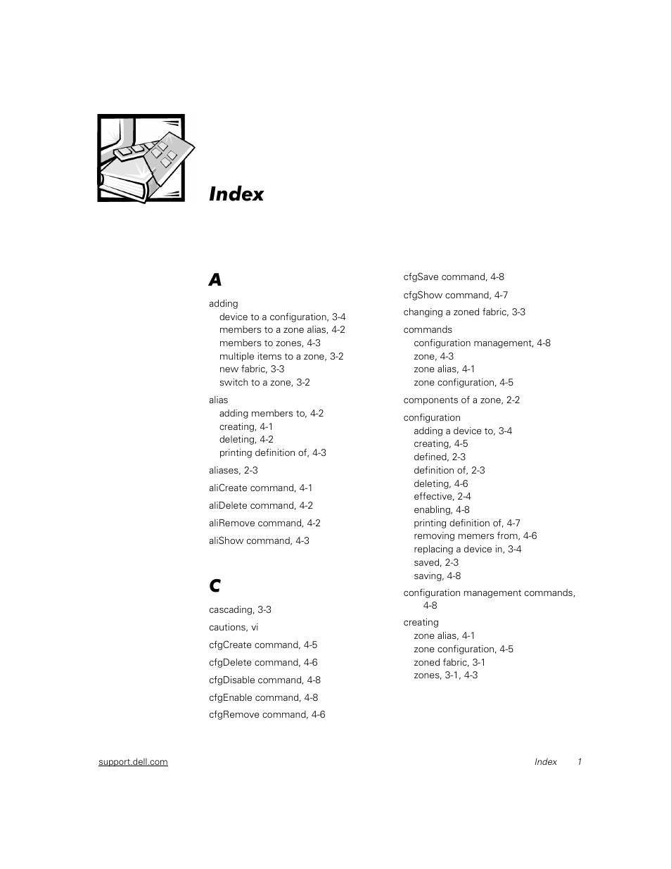 Index | Dell PowerVault 56F (16P Fibre Channel Switch) User Manual | Page 35 / 38