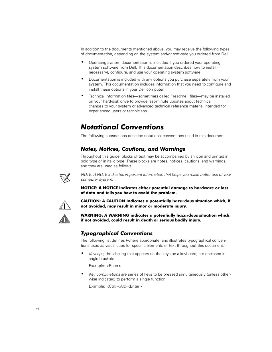 Notational conventions, Notes, notices, cautions, and warnings, Typographical conventions | Dell PowerVault 56F (16P Fibre Channel Switch) User Manual | Page 4 / 38