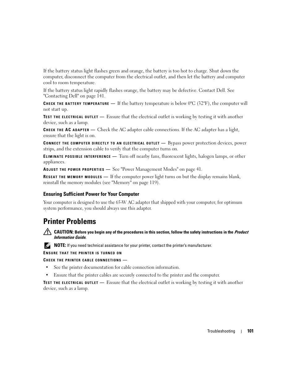 Ensuring sufficient power for your computer, Printer problems | Dell XPS M1210 (MXC062, Mid 2006) User Manual | Page 101 / 192