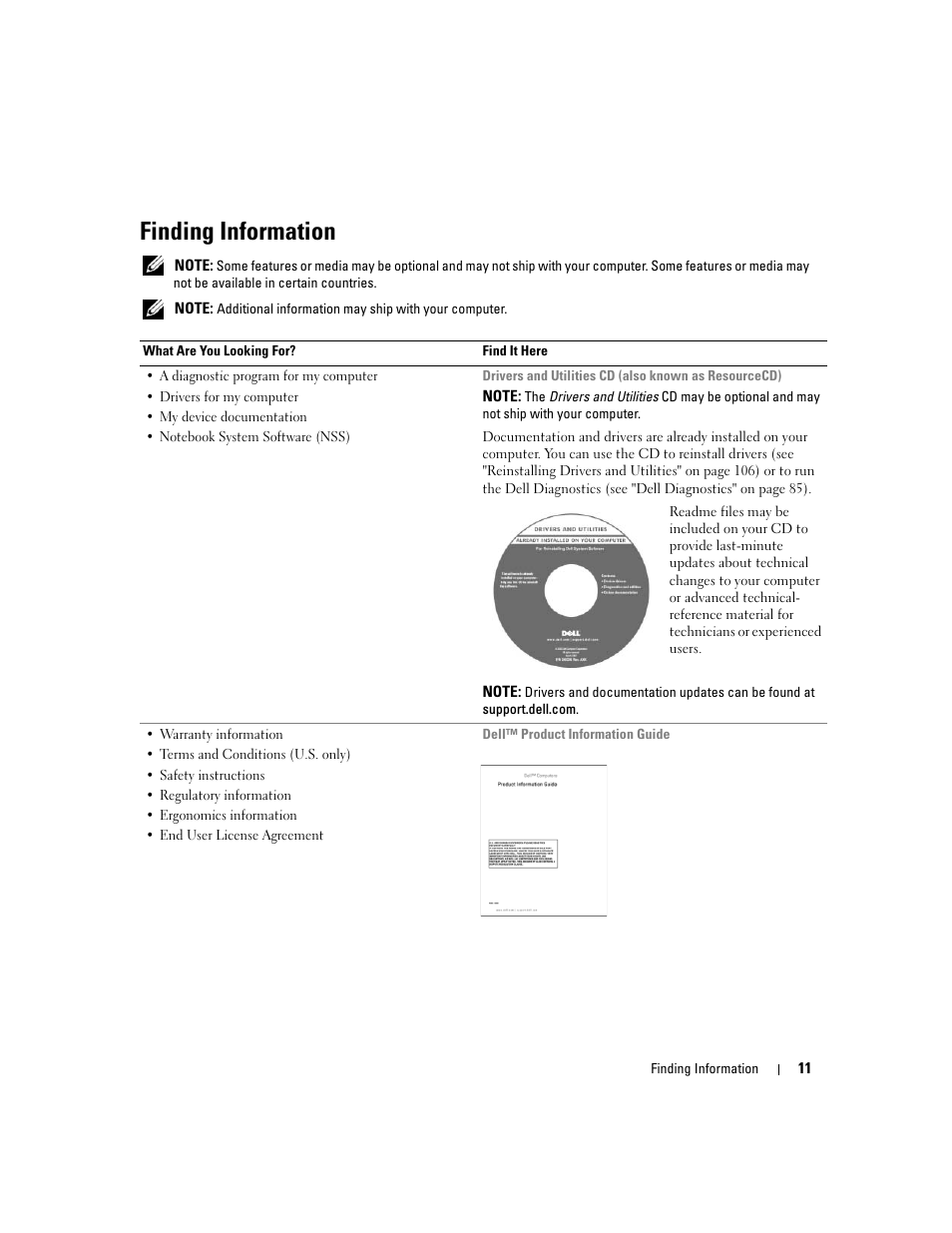Finding information | Dell XPS M1210 (MXC062, Mid 2006) User Manual | Page 11 / 192