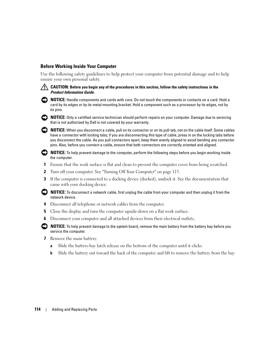 Before working inside your computer | Dell XPS M1210 (MXC062, Mid 2006) User Manual | Page 114 / 192