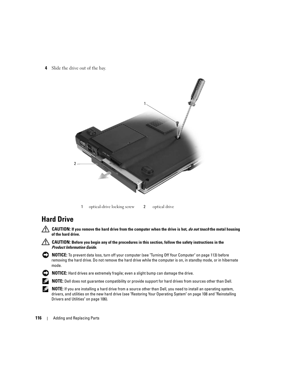 Hard drive | Dell XPS M1210 (MXC062, Mid 2006) User Manual | Page 116 / 192