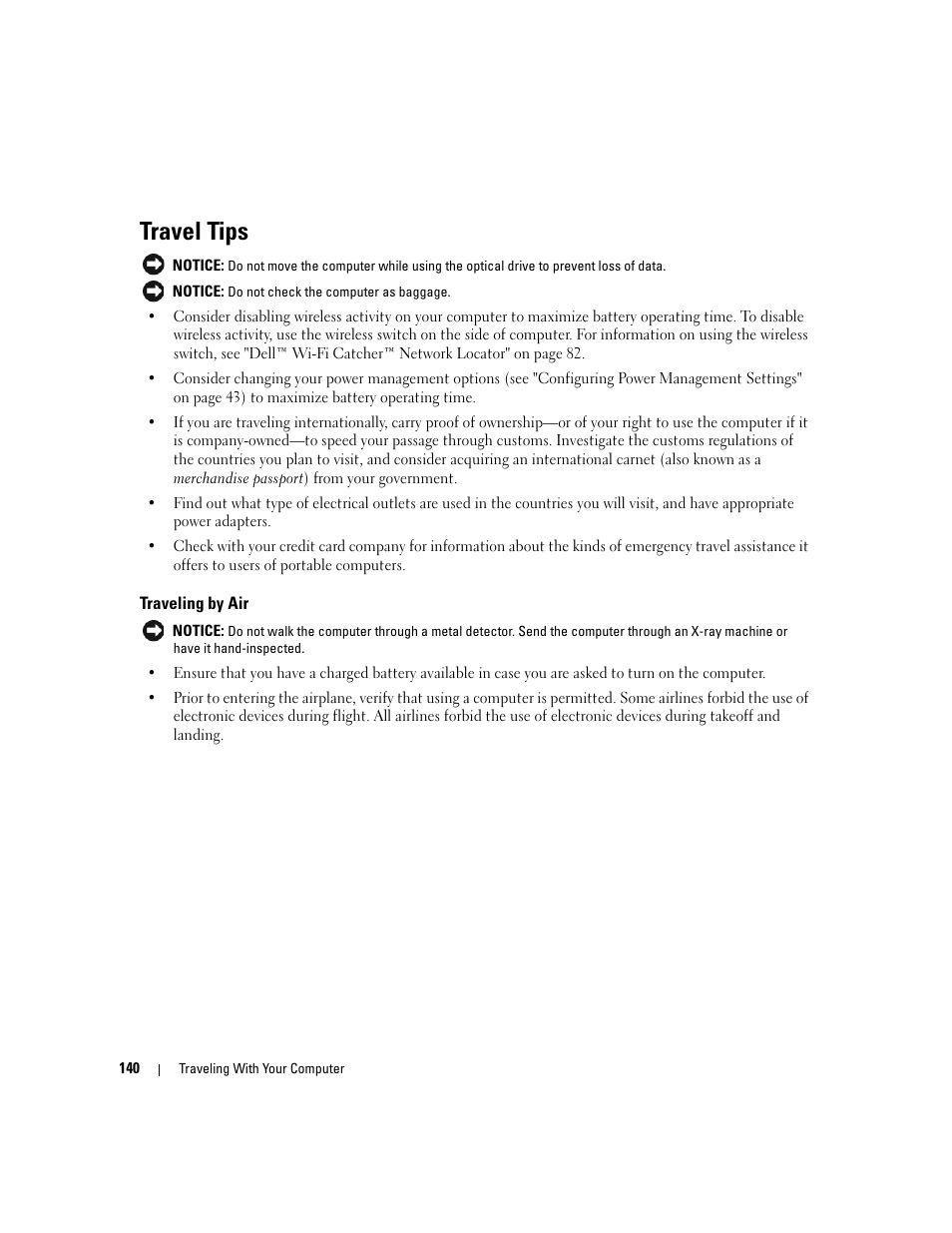 Travel tips, Traveling by air | Dell XPS M1210 (MXC062, Mid 2006) User Manual | Page 140 / 192