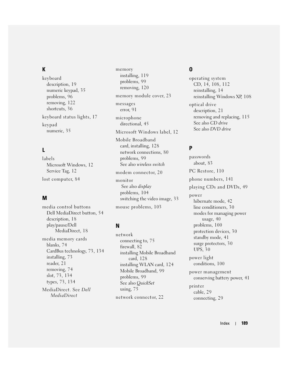 Dell XPS M1210 (MXC062, Mid 2006) User Manual | Page 189 / 192