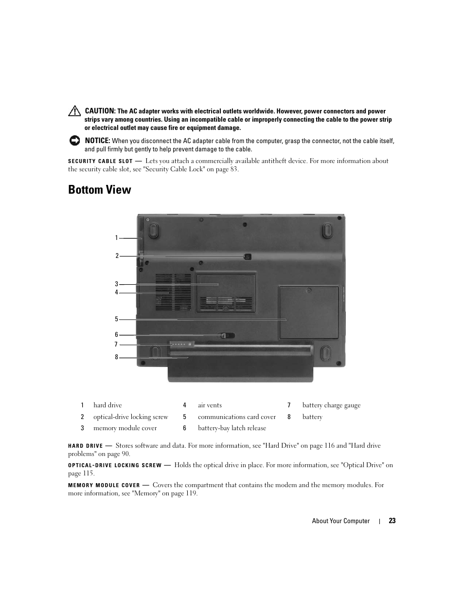 Bottom view | Dell XPS M1210 (MXC062, Mid 2006) User Manual | Page 23 / 192